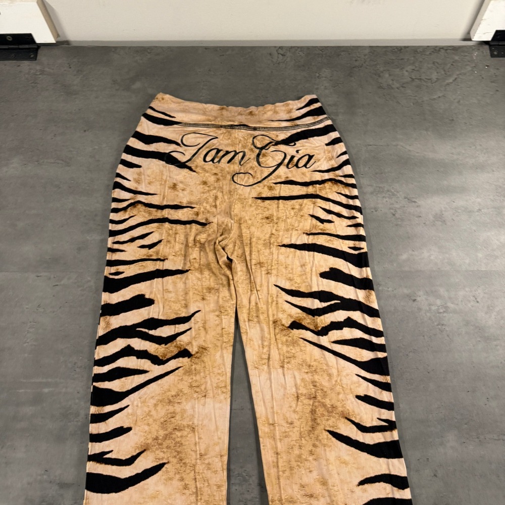 I.AM.GIA Flare Pants Womens XXS Blare Track Wild Side Tan Tiger Stripe NEW $85 - Picture 4 of 13